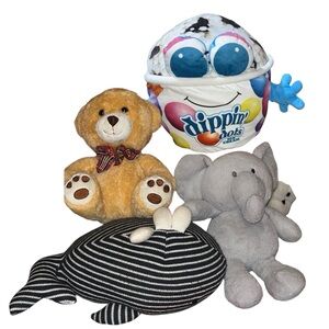 LOT of 4 Plush Stuffed Animals Baby Toddler Toys Rattling Crinkle Elephant Bear